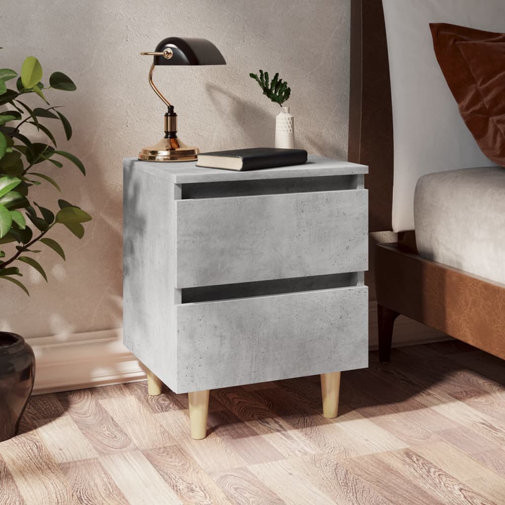 Nightstand with Pine Wood Legs Concrete Grey 40 x 35 x 50 cm