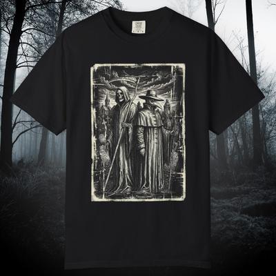 Gothic Shirt: Grim Reaper and Plague Doctor Graphic Tee | Goth Clothes Death Illustration