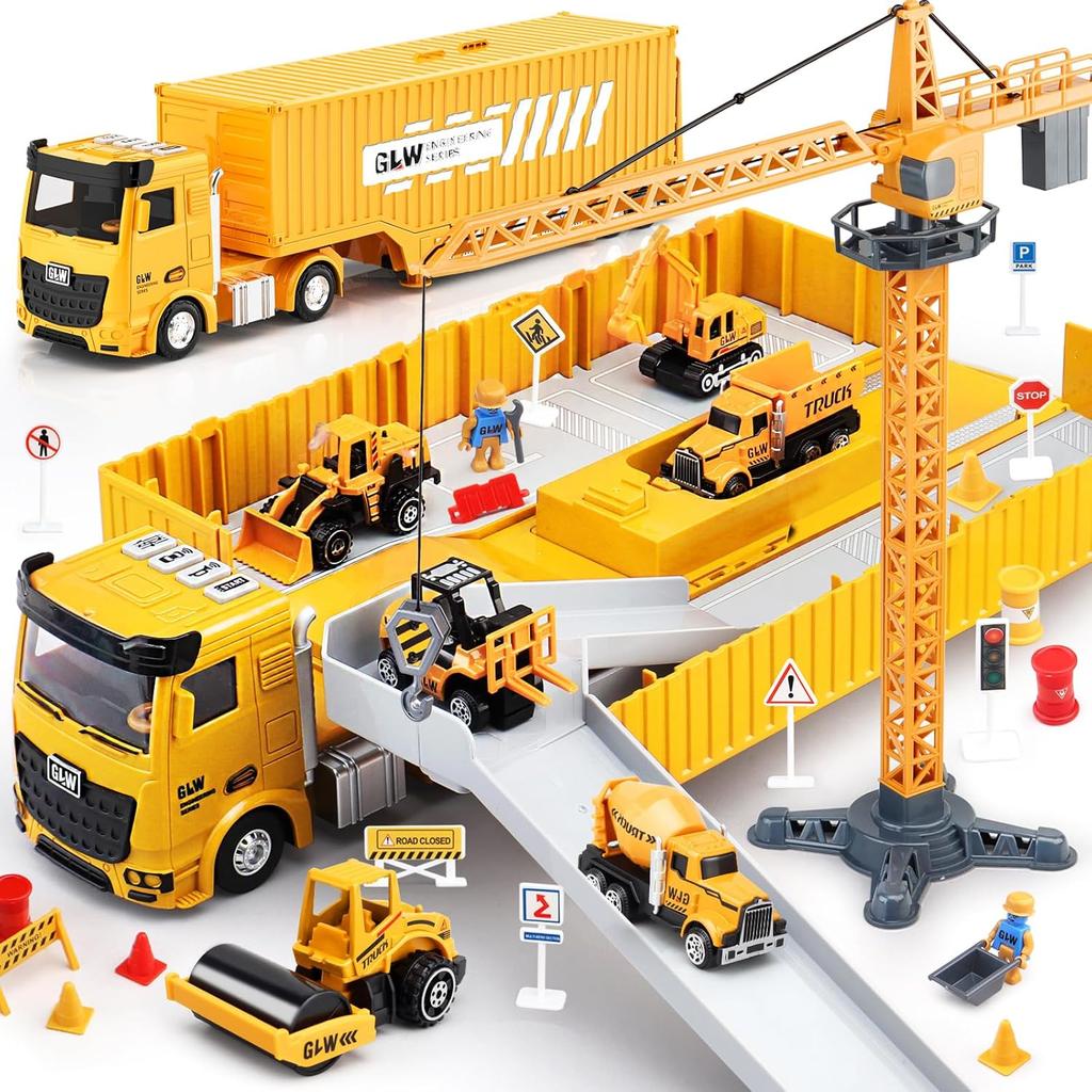 Kids Construction Toys, Construction Truck Toys Set w/Crane, Excavator, Forklift,Bulldozer,Dump Trucks,Cement Truck,Road Roller, Alloy Construction