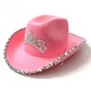 Rosa Stoff-Cowboyhut mit Sternverzierungen und leuchtender Krone für Partykleidung und Geschenke