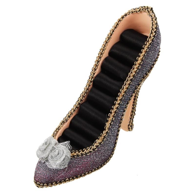 Sparkling Shoe Shape Jewelry Holder Stand with Multiple Storage Compartments Suitable for Earrings Rings and Necklaces