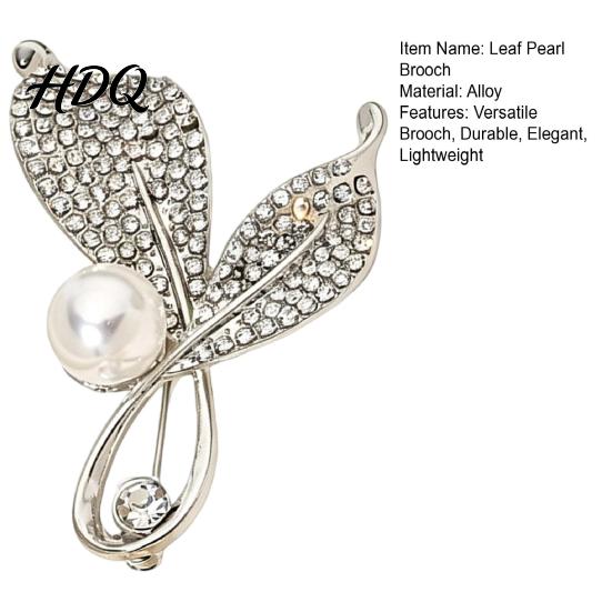 Elegant Leaf Brooch Pearl Brooch Rhinestone Decor with Strong Buckle Design Lapel Pin Fine Electroplating Sturdy Alloy Versatile for Coats And Bags