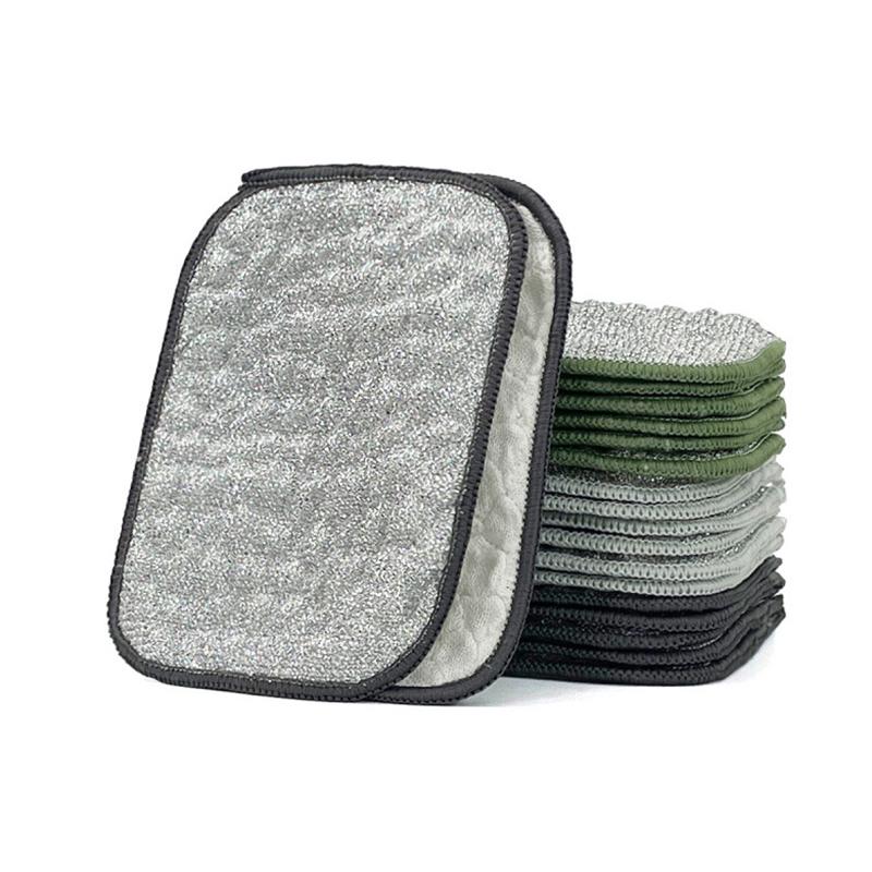 Wiping Rags Steel Wire Washing Cloth Microfiber Dishcloths Non-Stick Oil Kitchen Cleaning Cloths Double-Side Reusable Washcloth
