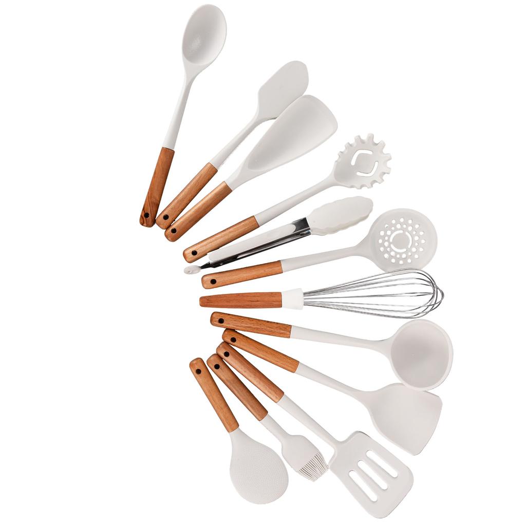 12-teiliges Silikon-Kochutensilien-Set Weißer nordischer minimalistischer Stil Antihaft-Küchenutensilien-Set für