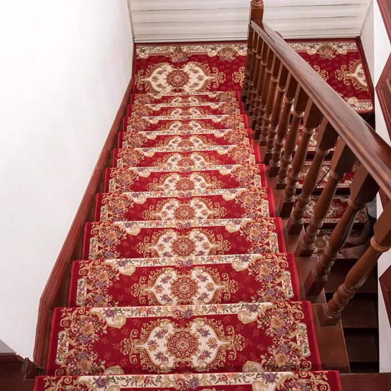WTEMPO Vintage-Treppenteppich im europäischen Stil, fester Haushalt, nicht klebend, selbstklebend, rutschfeste Treppenmatte, Stufenpolster