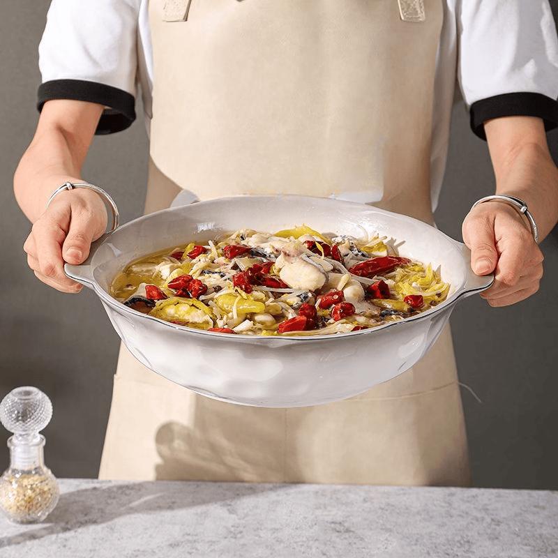 ZISIZ 14-inch Large Ceramic Soup Bowl with Double Handles