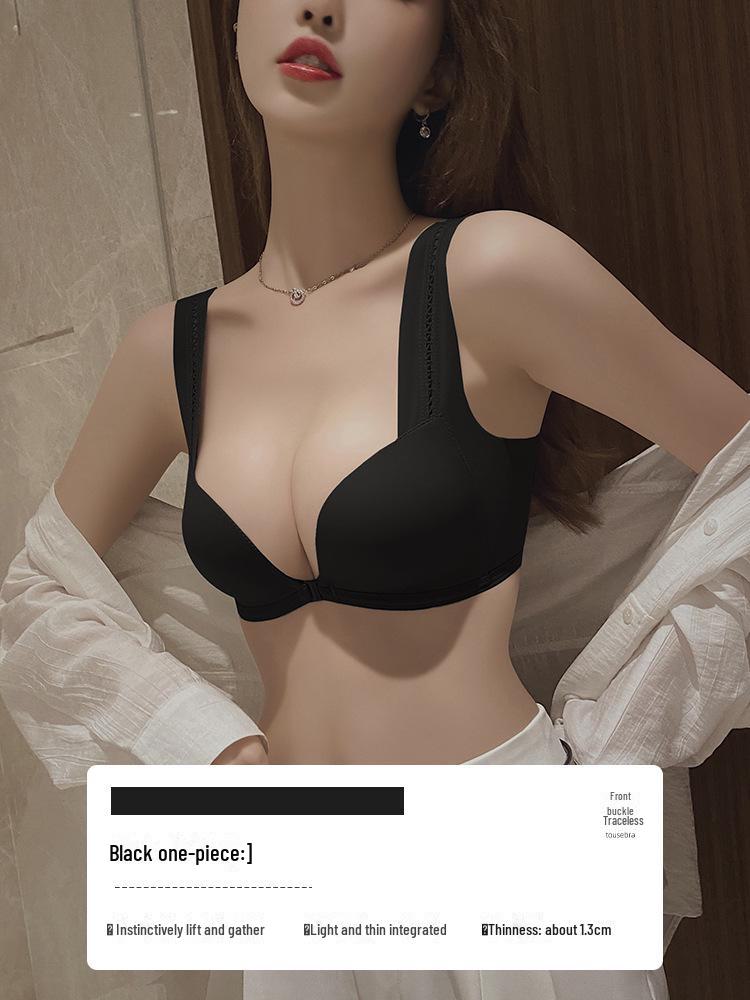 Original Japanese Light Cotton Seamless Front Buckle Bra for Small Chests - Thick, Gathered, No Steel Ring