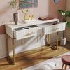 Schminktisch Frisiertisch mit 2 Schubladen Goldener Griff Dekorative Rippen Metallrahmen Modern Weiß Einfache Montage Schlafzimmer Beistell-Schmale Konsole Schminktisch