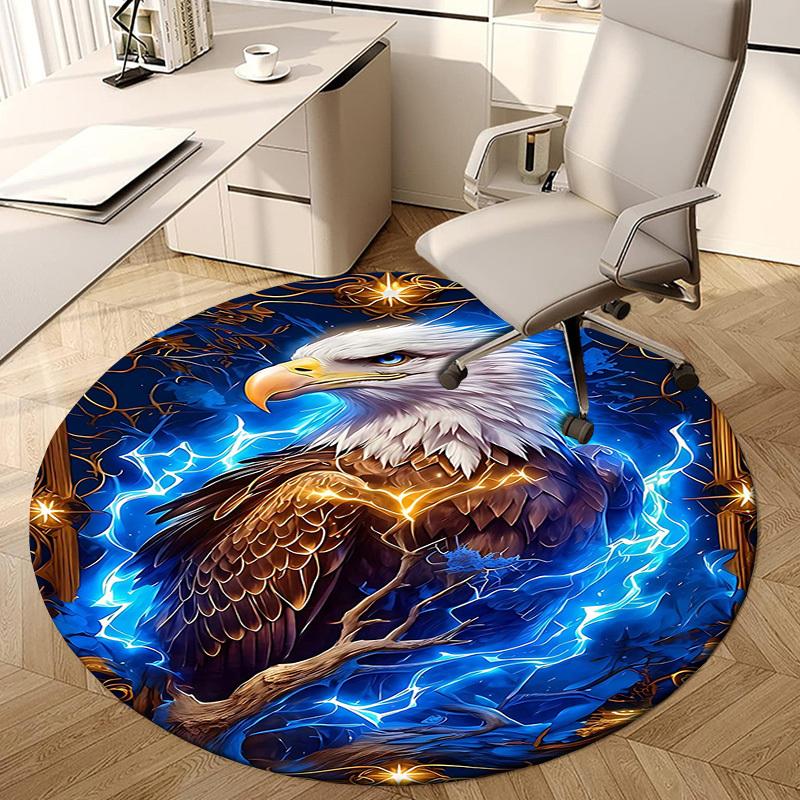 1PC Eagle Non-Slip Floor Round Carpet, Office, Family, Bedroom, Large Area Rug Indoor Rugs, Durable PolyesterH0358