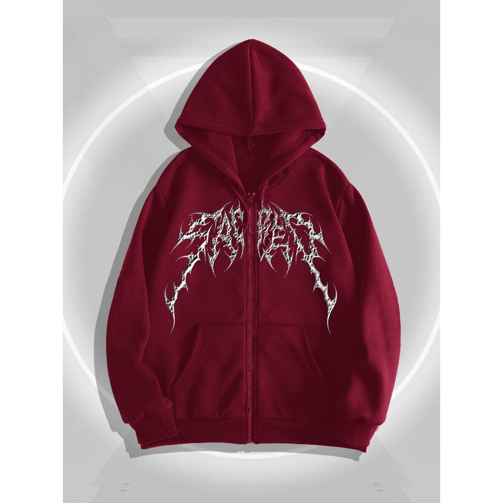 Double Skull Hand Print Men's Fall and Winter Casual Cardigan Sweatshirt