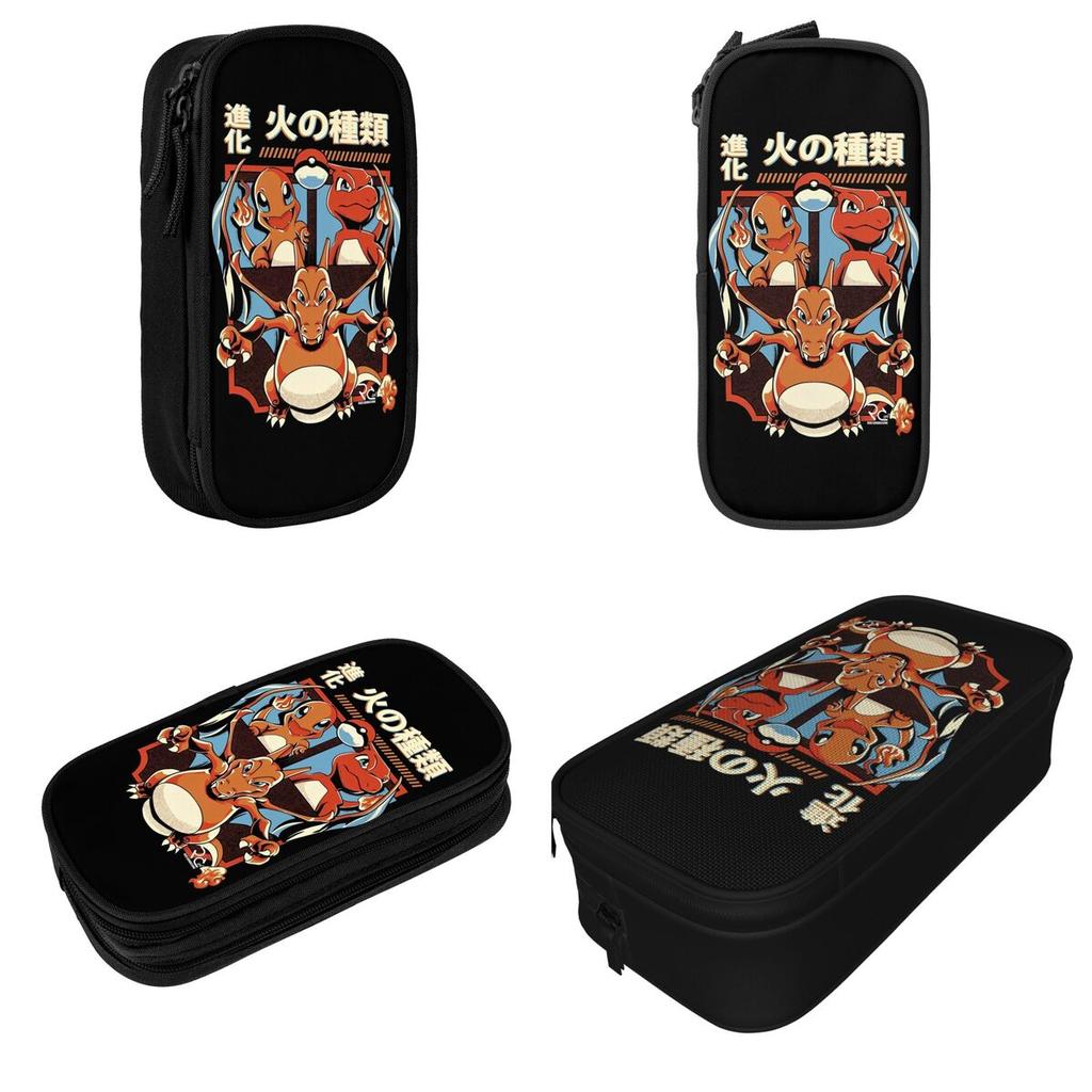 Pokemoned  Pencil Case Charmander Charmeleon Charizard Pen Bags for Student Big Capacity Students School Gifts Pencilcases