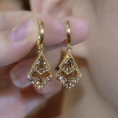Elegant Brown Double-Layer Zircon Earrings: Light Luxury, Exquisite Design for Women