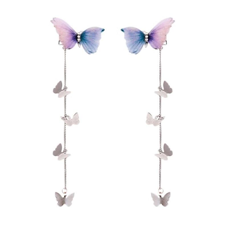 1 Pair Butterfly Hairpins New Korean Yarn Elegant Metal Tassel Long Hair Clips For Women Hanfu Antique Party Hair Accessories