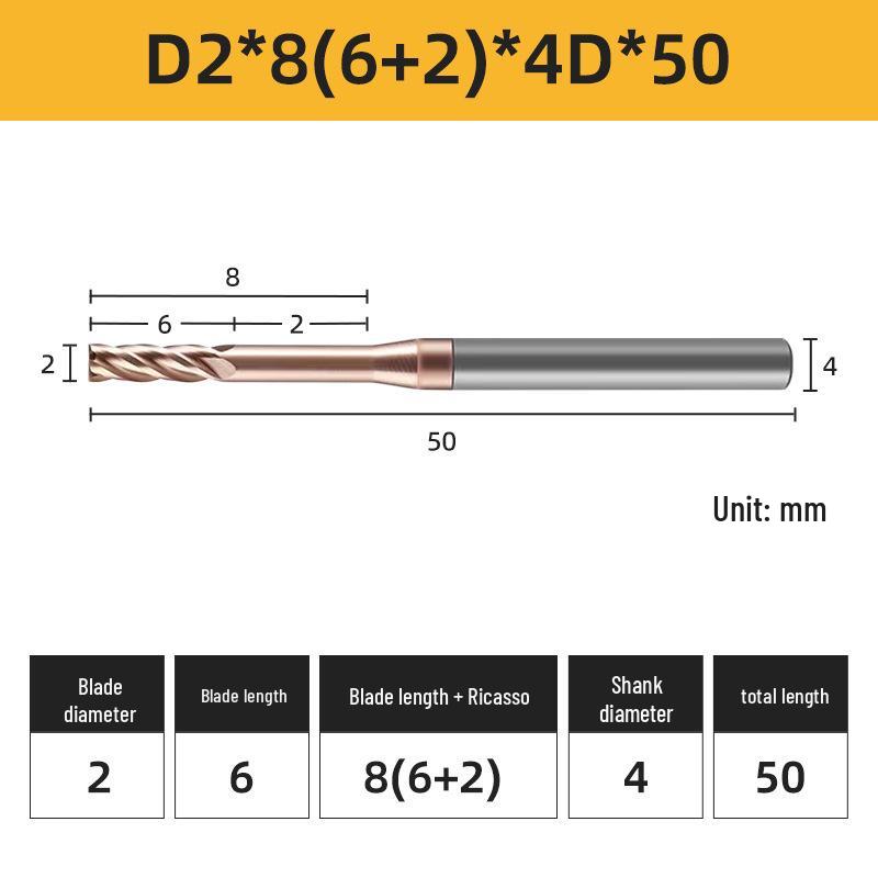55° 4-Flute Carbide Coated Steel Flat-Bottom Deep-Groove CNC Milling Cutter with Blade Length and Clearance Combo