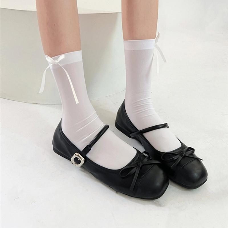 Ballett Elegante Samt Over-the-Calf Lange Socken für Damen Mädchen Süße Band Schleife Einfarbig Oberschenkelhohe Strümpfe