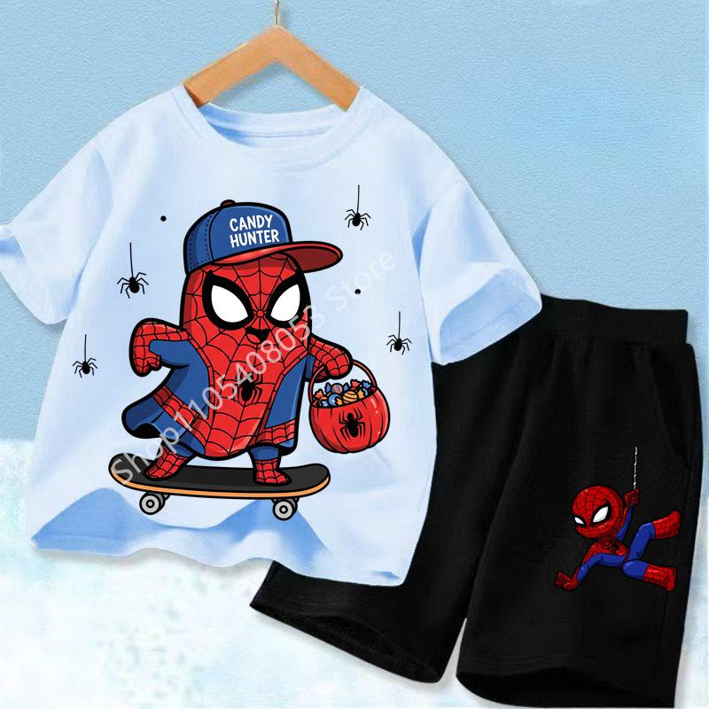 Red Spider Printed Children Print T-shirt Summer Clothes 3-12Yrs Boys Girls Short-sleeved Top+Shorts Casual Sports Set Clothing