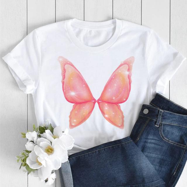 Butterfly Love Heart Print T Shirt Women Fashion Black T Shirt Female Short Sleeve Cute Graphic Tee Shirts Ladies Summer Tops