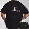 Cross Pulse Graphic Motorcycle T-Shirt Double-Sided Print Men's Short Sleeve Round Neck Casual