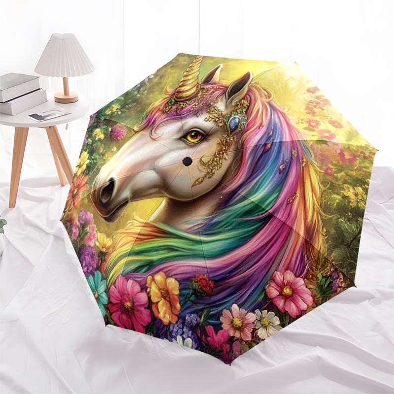 1 PC Automatic Folding Umbrella - Unicorn Fantasy Pattern, Portable & Foldable Design with 8 Ribs, Christmas Birthday Gifts