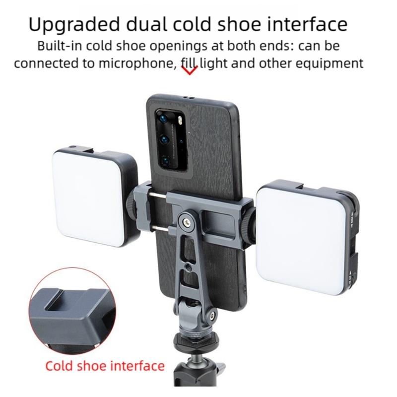 Universal Phone Tripod Mount 2 Cold Shoe Mounts 1/4" Screw Holes 360 Rotation For Camera Accessories