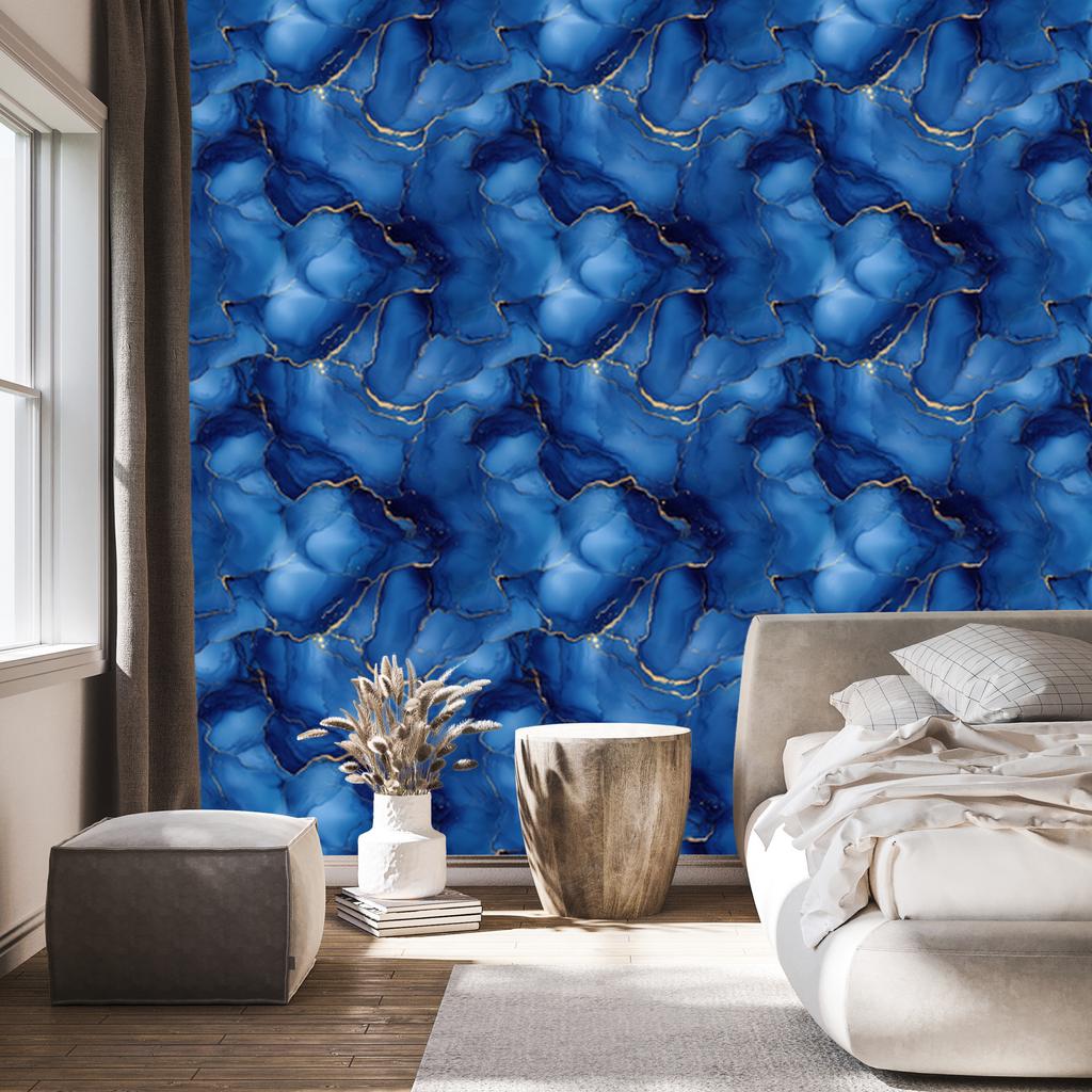 Ink Wallpaper, blue background, blue center for Living Room and Bedroom 50x1000