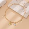 Bow Scallop Chain Necklace with Imitation Pearl and Alloy Accents