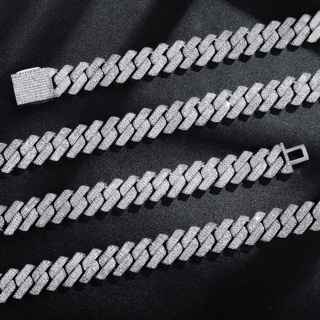 A 20mm copper inlaid zircon full diamond encrypted rhombus Cuban necklace fashionable and popular