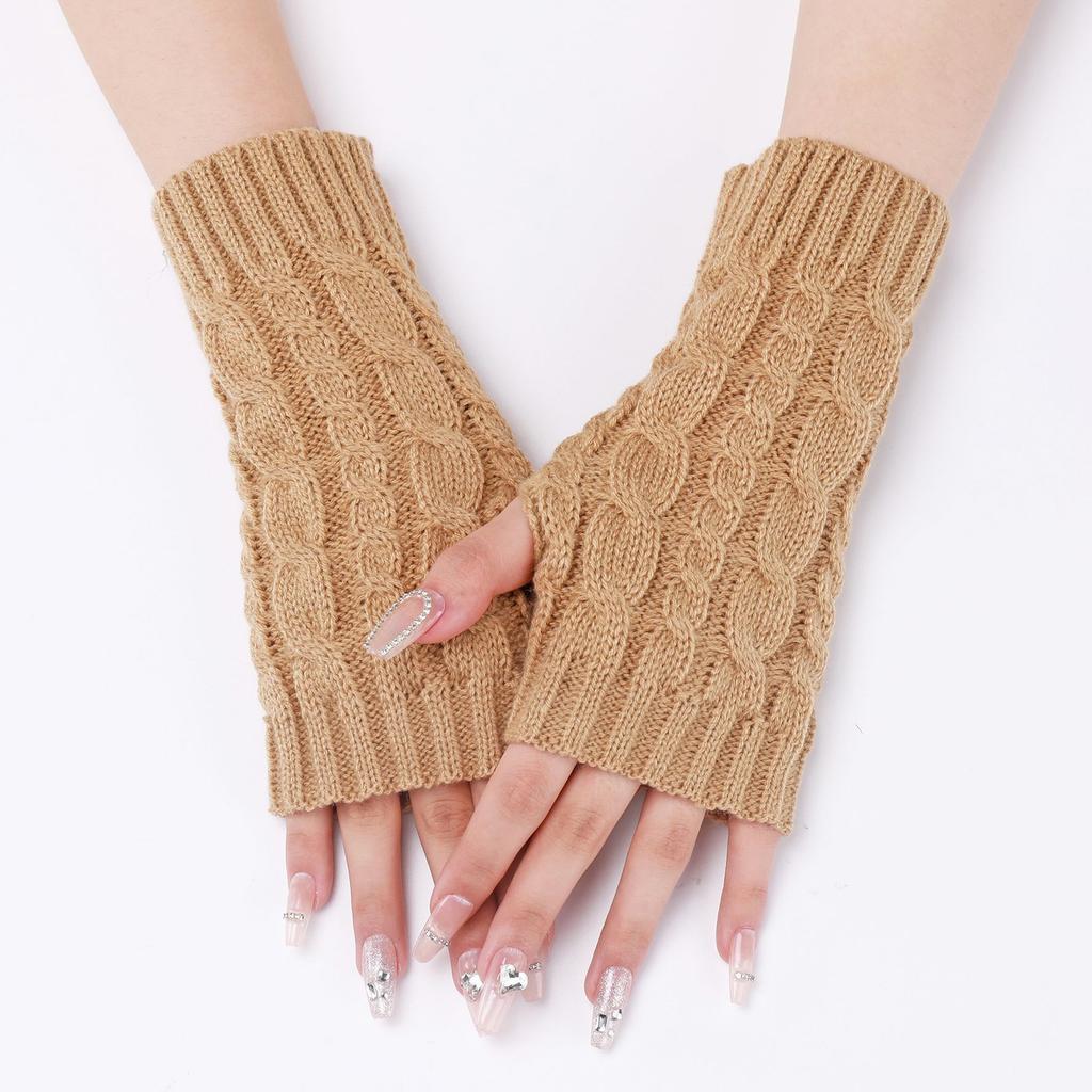 Autumn and Winter Knitted Fingerless Sleeves Short Gloves with Linen Patterns Men's and Women's Woolen Warm and Cold Proof Wrist Guards