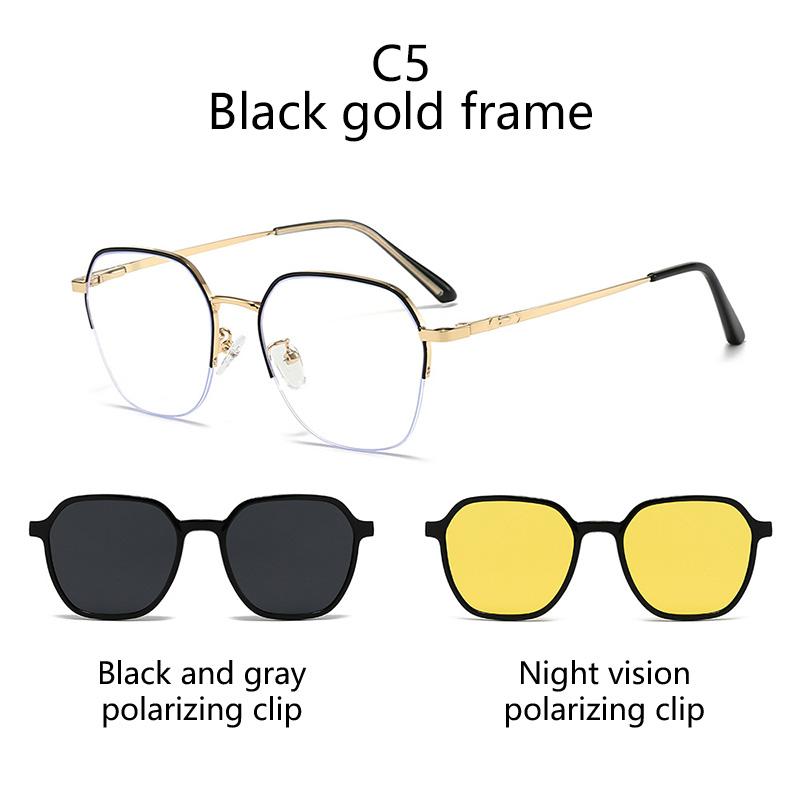 Magnetic Clip-On Glasses Frame Polarized Sunglasses Driving Sunglasses 3 IN 1 Half-frame Metal Stainless Steel