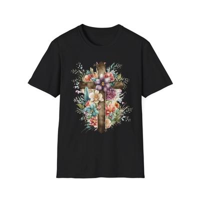 Floral Cross Graphic T-Shirt, Inspirational Faith Tee, Church Outing Shirt,