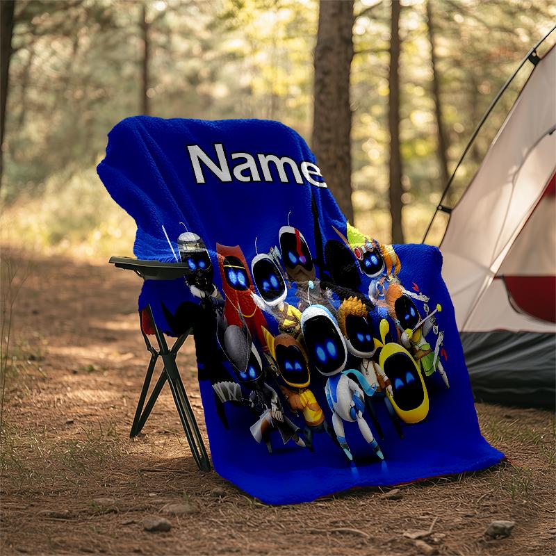 Personalized Custom Name Blanket - Astro Bot Print Design,Blanket for Sofa,Bed,Travel,Camping - Soft and Warm, Great Gift
