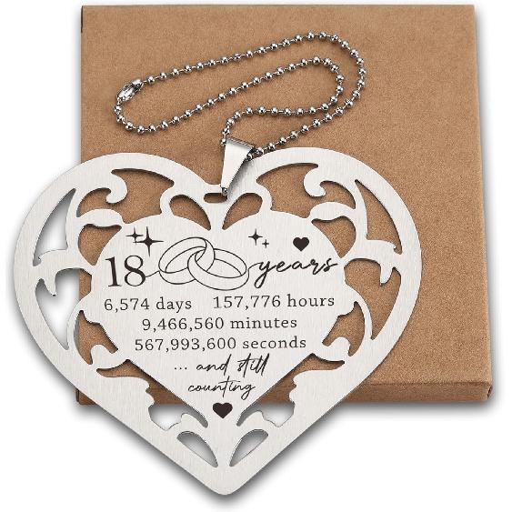 18 Year Anniversary Ornament, Heart Shaped Stainless Steel Gift for Wife Husband Couple, 18 Years and Still Counting Wedding Anniversary Keepsake for 18 Year