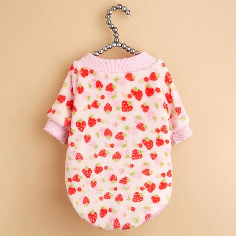 Love Strawberry Fruit Pattern Autumn and Winter Cold Insulation Warm Cat and Dog Universal Plush Pet Hoodie New Style