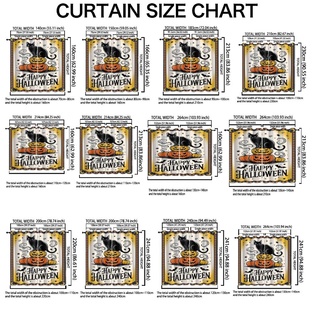 2pcs black cat pumpkin Halloween happy print curtains holes light blocking living rooms bedrooms home decorations
