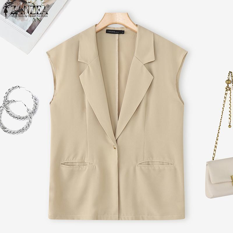 ZANZEA Chaleco Cárdigan de Verano para Mujer Holgado Casual sin Mangas