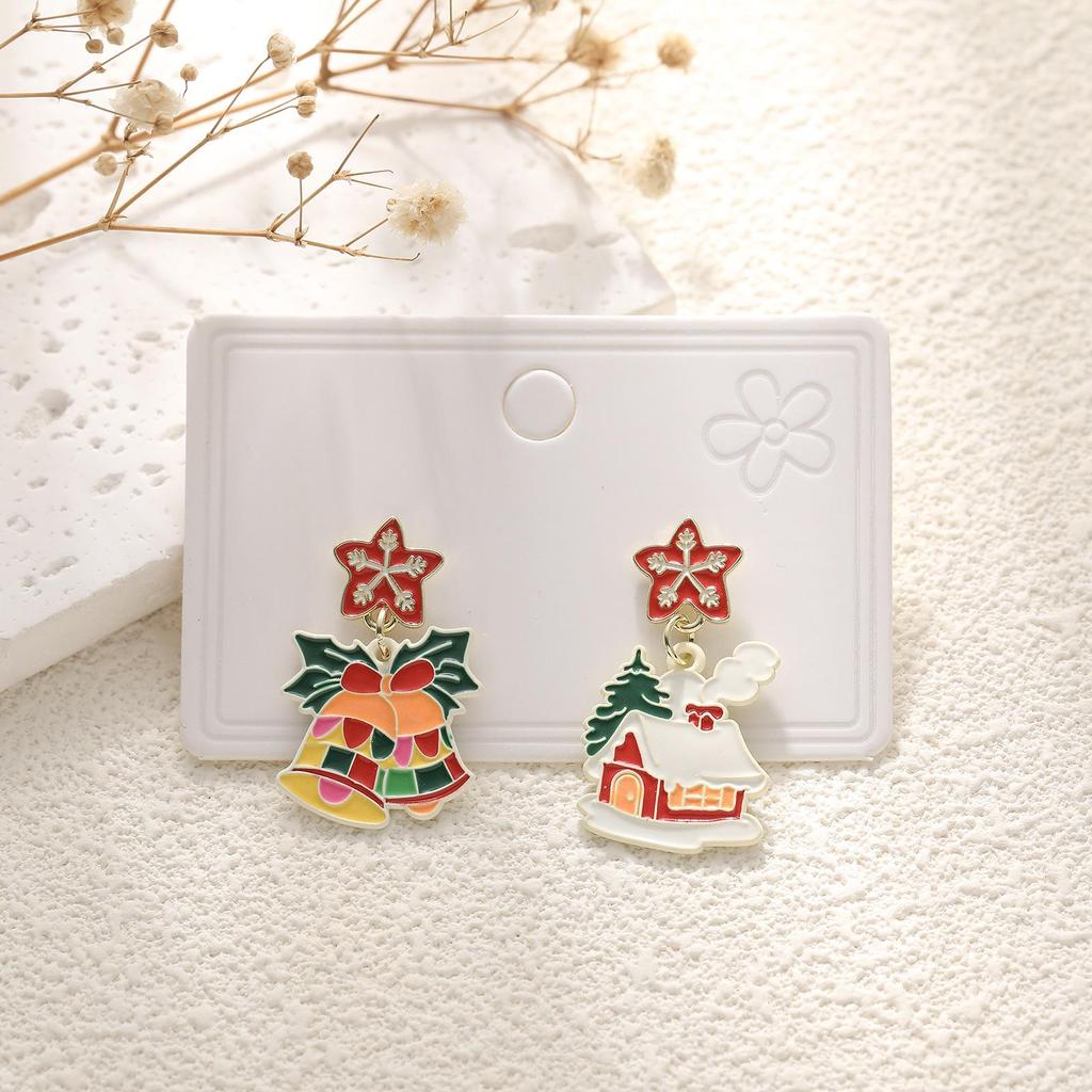 European & American Cartoon Rhinestone Christmas Earrings – High-End Asymmetrical Festive Jewelry for Women