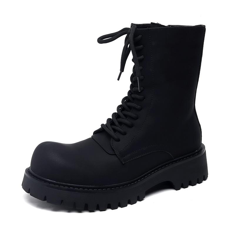 

2024 Мужские ботинки челси средней высоты, трендовые мужские ботинки с высоким верхом, матовые британские ботинки Мартина, обувь на платформе 30077-P 38 чёрный