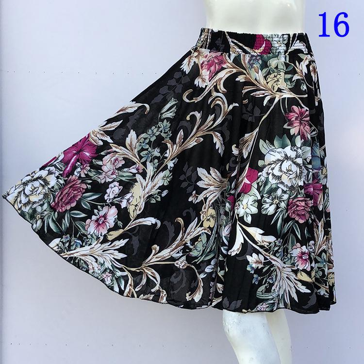 Floral Ice Silk Summer Midi Skirt with Elastic Waist for Middle-Aged & Elderly Women