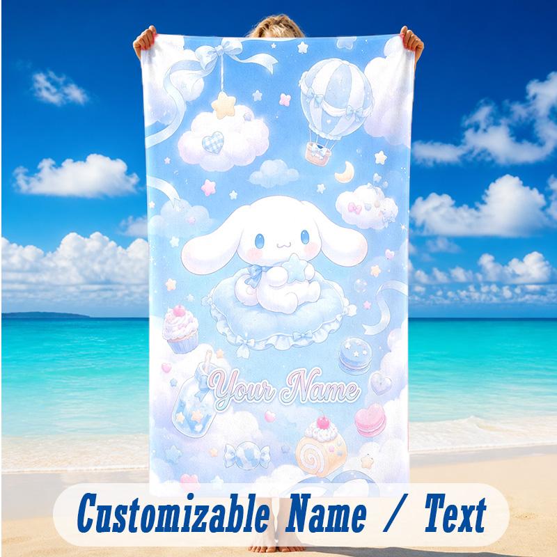Beach Towel Custom Name Text, Quick Dry Large Towel For Beach HomeCinnamoroll