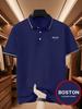 Men's Outdoor Golf Polo Shirt with BOSTON Pattern Print, Casual T-Shirt with Short-Sleeve & Collared for Business Casual Daily Wear Summer Fashion