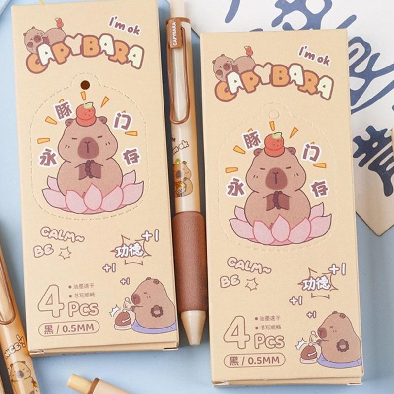 4Pieces Cartoon Gel Inks Pen 0.5MM Retractable Gel Pen Quick Drying Refillable Journaling Pen for Writing Note Taking