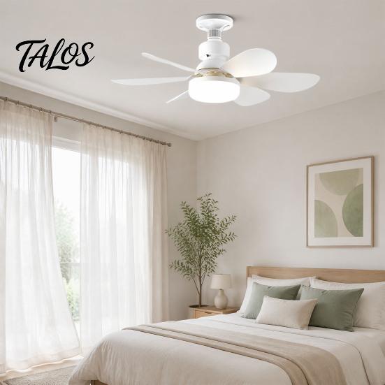 Ventilador de Teto Silencioso com Luz 42/52cm com Lâmpada LED, Soquete E27, 6 Pás, Controle Remoto 3 Cores Reguláveis para Quarto Cozinha Garagem Múltiplos