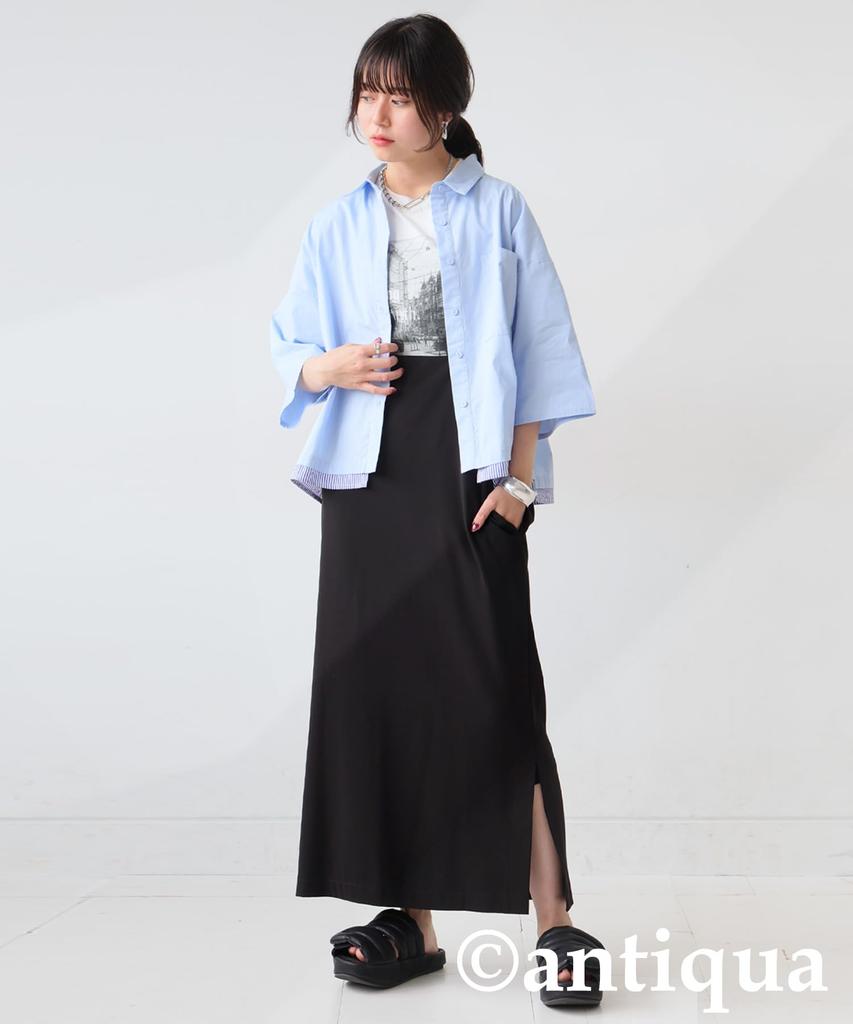 Antiqua Layered Shirt with Color One Size 32 Women's Scheme, 3/4 Sleeves, Blue, PK-01301,