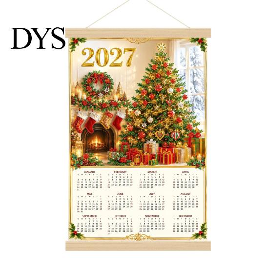 Monthly Event Tracker 2027 Faux Diamond Art Painting Wall Calendar, Jan. - Dec. Functional Decoration 12 Planner, Canvas Artwork for Home Room Office