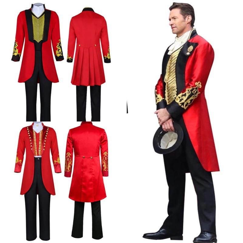 The King Of Circus Barnum Cosplay Costume For Men Red And Black Polyester Blended Fabric