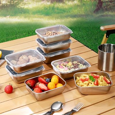 5-8 stuks Roestvrijstalen Voedselopbergdoos Met Plastic Vershouddeksel Voedselcontainer Bewaardoos Picknickdozen