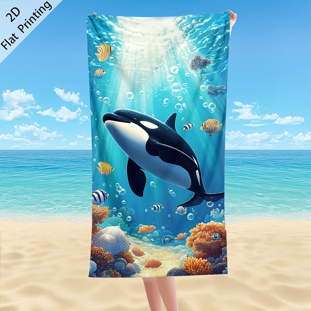 Orca Whale Microfiber Beach Towel 2D Flat Printed Waterproof Sandproof Bath Towel For Summer Vacation Pool Party Seaside