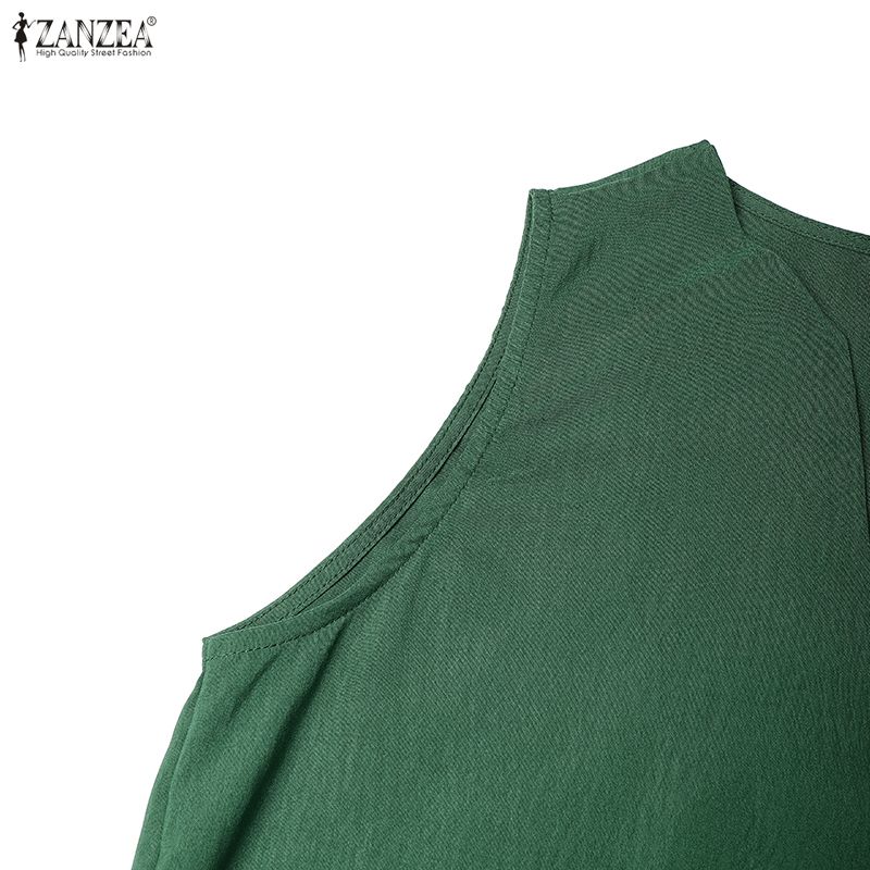 ZANZEA Women Elegant Casual V-Neck Solid Color Loose Sleeveless Dress