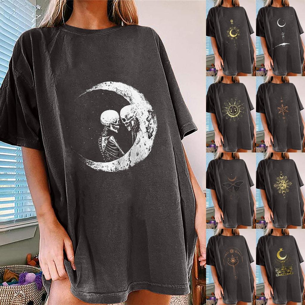 Women's Vintage Drop Sleeves Printed Pattern Casual Short Sleeve Tops Blouse