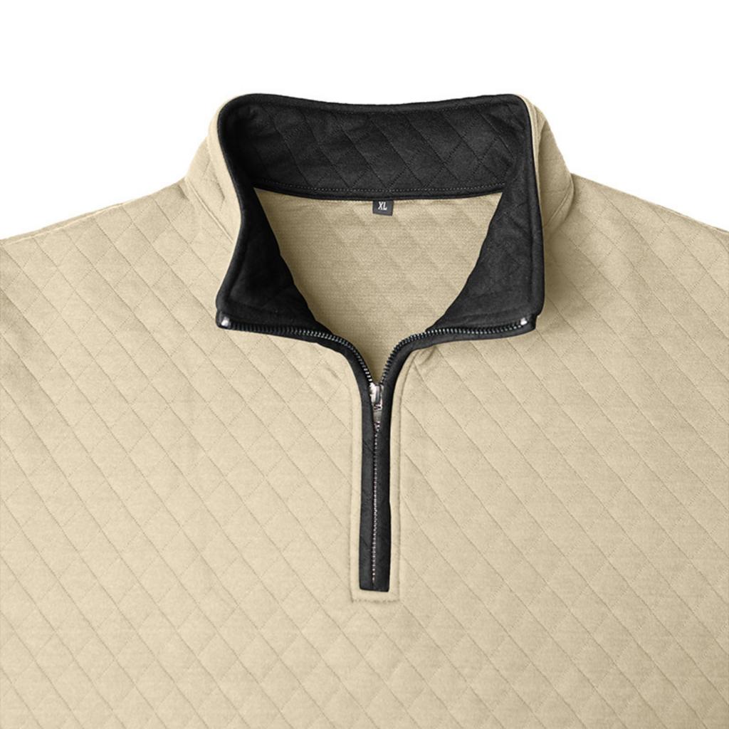 Men's Quilted Pullover Sweatshirt Half Zip Stand Collar Long Sleeve Casual Lightweight Top